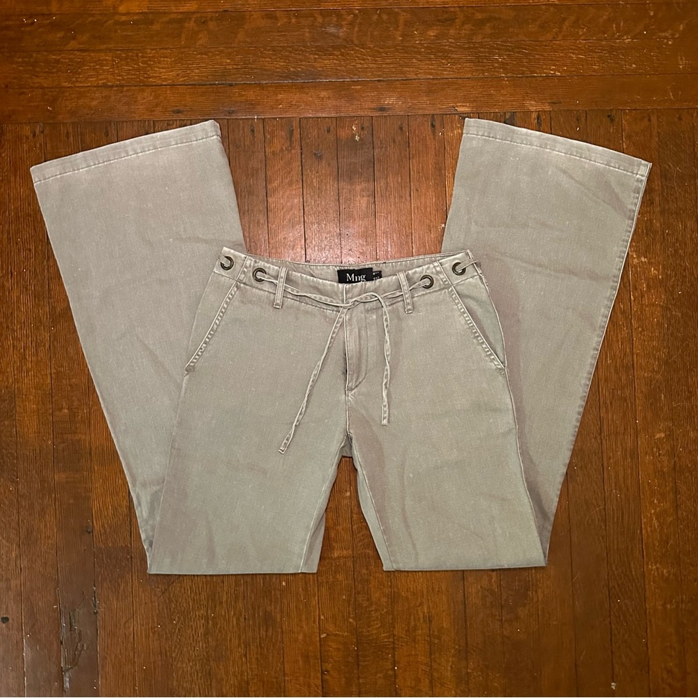 Early 2000s Tan Cream Gray Flare Cargo Loose Fit Jean Pants Mango Wide-Leg Pants